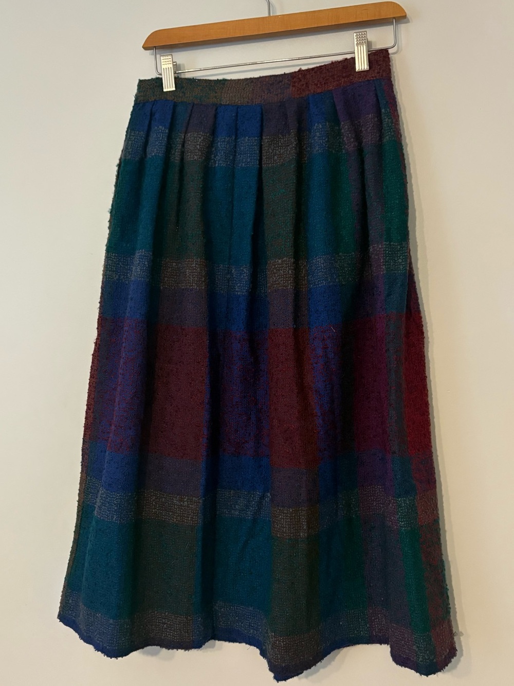Diane Von Furstenberg Plaid Midi Skirt in Teal, Burgundy & Navy - Picture 2 of 9